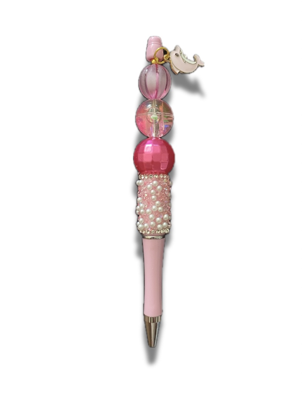 Pink Beaded Dolphin Charm Pen with Pearl Accents